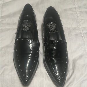 Vince Camuto Black Glossy Flats with Metal Accent